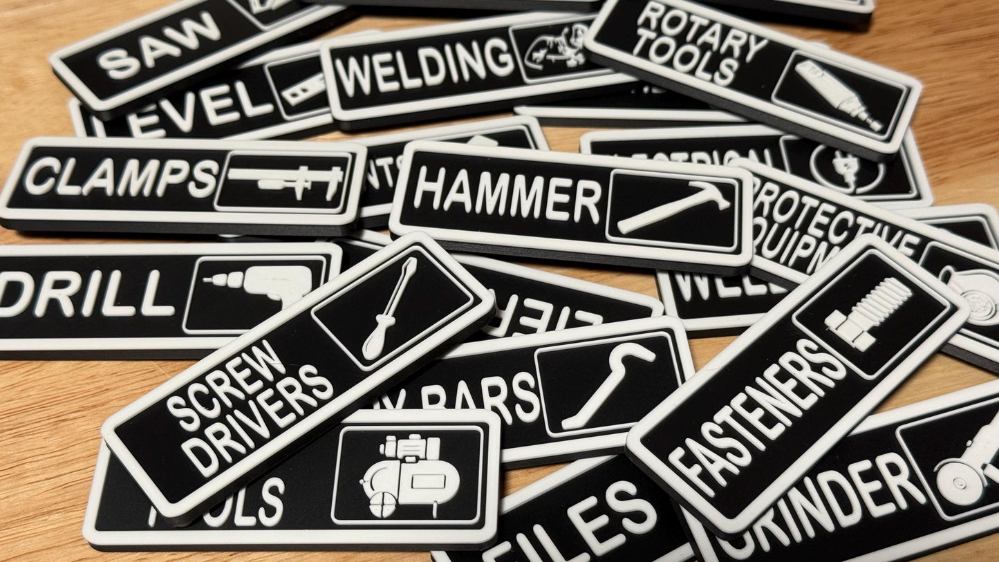 Tool Identification Tag Labels for Toolbox (Magnetic or Double sided tape)
