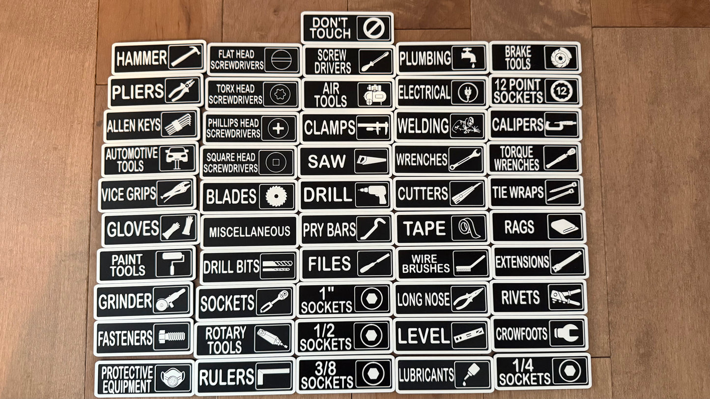 Tool Identification Tag Labels for Toolbox (Magnetic or Double sided tape)
