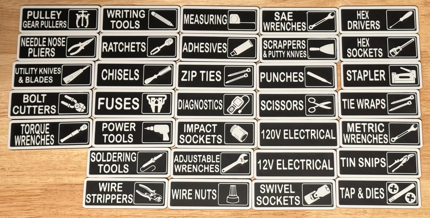 Tool Identification Tag Labels for Toolbox (Magnetic or Double sided tape)